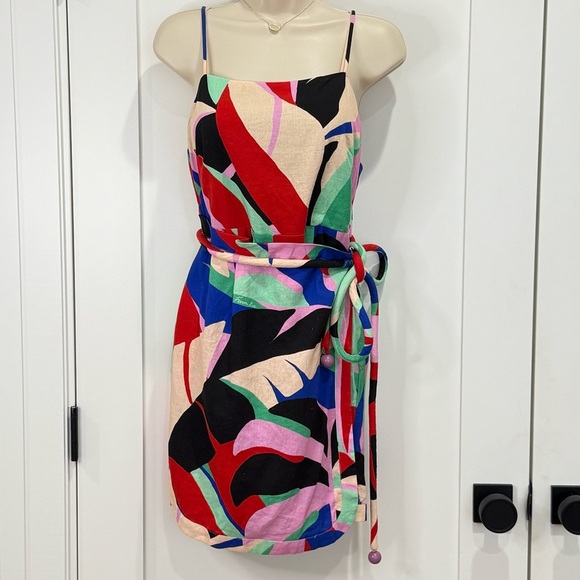 NWT Farm Rio Colorful Monstera Mini Dress Small Wrap Linen Boho Vacay Beach Gift - Picture 5 of 16